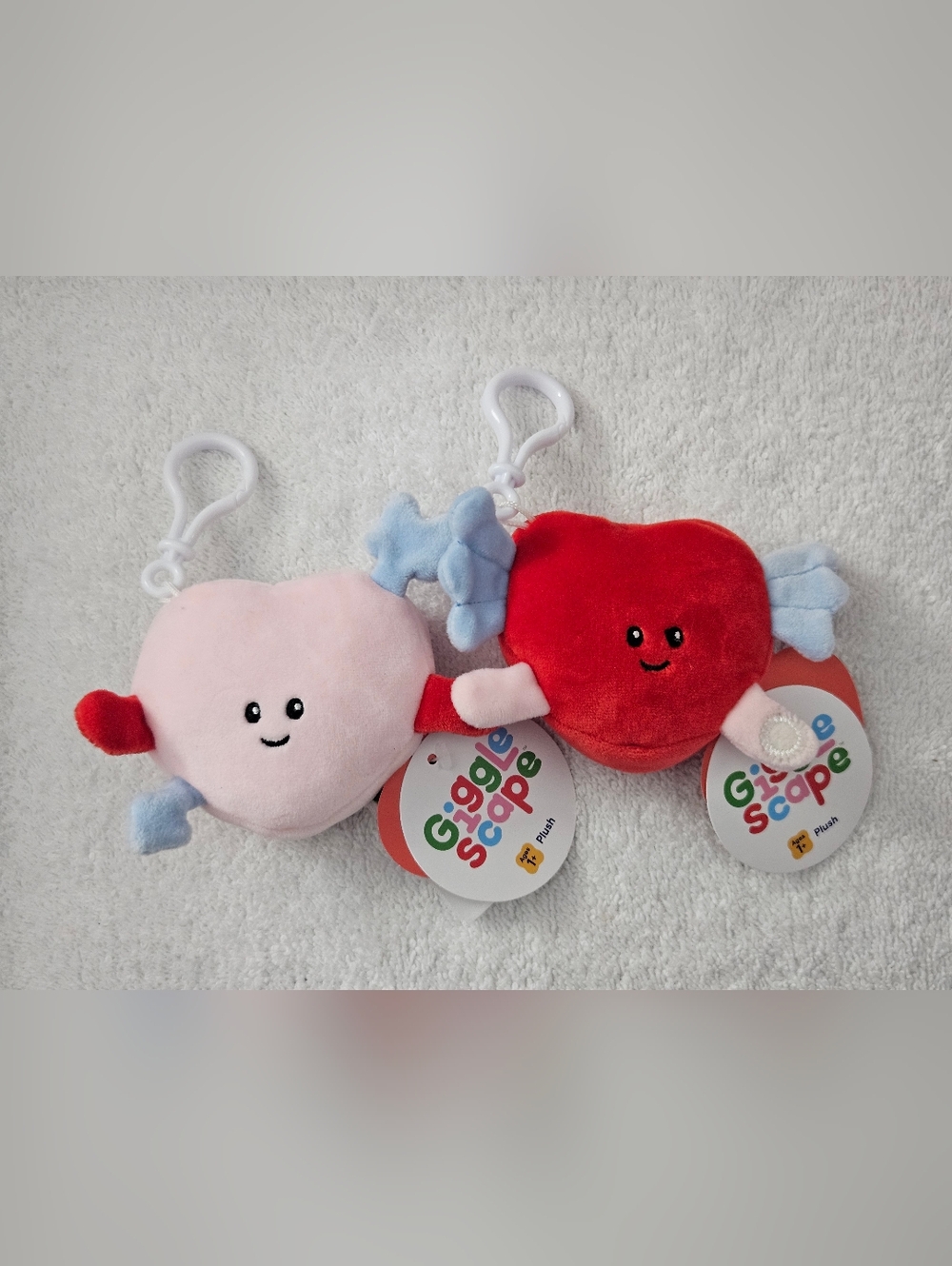 Target Gigglescape Velcro Winged Hearts Plush Keychain Clips Pink Red Pair